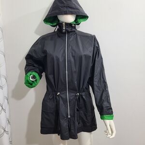 Womens sz SMALL - Vintage Wippette vinyl jacket parka drawstring waist blue